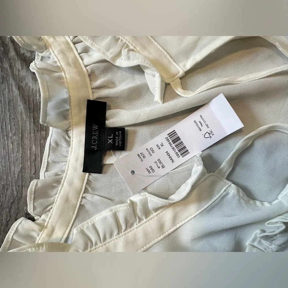 J. Crew NWT Ivory Ruffle Tie-neck‎ Top sz S